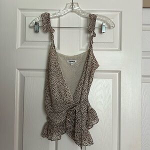 Express White Polka Dot Ruffle Wrap Blouse XS